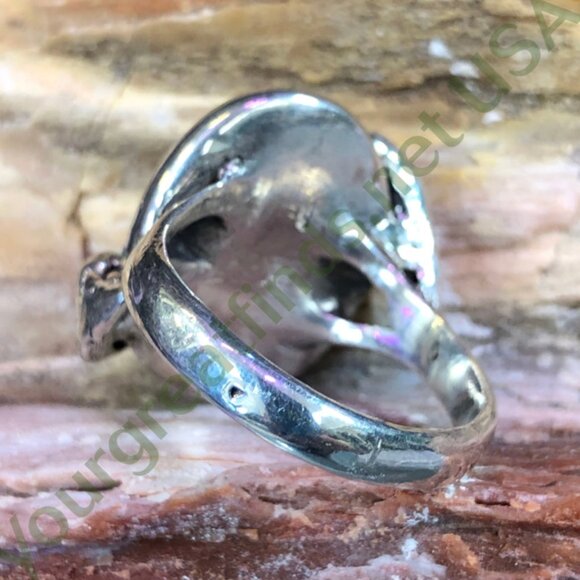 Sterling Silver Double Leaf Spider Web Turquoise Ring Size 10 - Picture 2 of 4